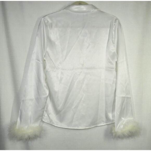 OW Intimates Revolve White Satin Ostrich Feather Trimmed Pajama Top Size 4-XS - Picture 11 of 14